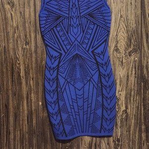 Blue and Black Knee Length Dress